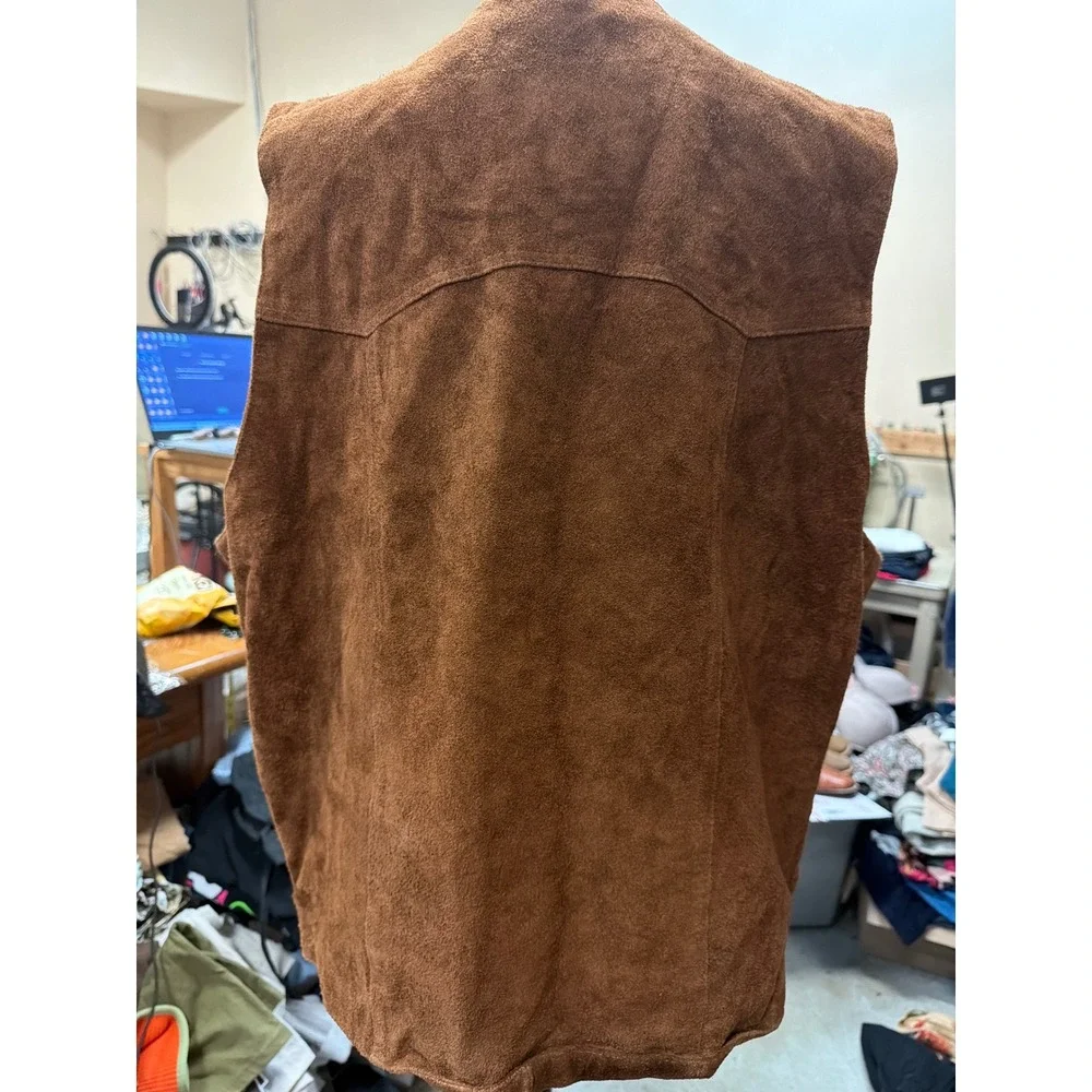 Cripple Creek Mens Genuine Suede Leather Western Vest Brown 2XL  Cowboy V-Neck